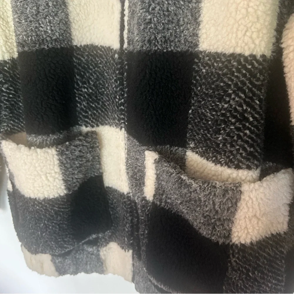 American Eagle Buffalo Plaid Check Sherpa Full Zip Jacket Women’s Small - Picture 5 of 6